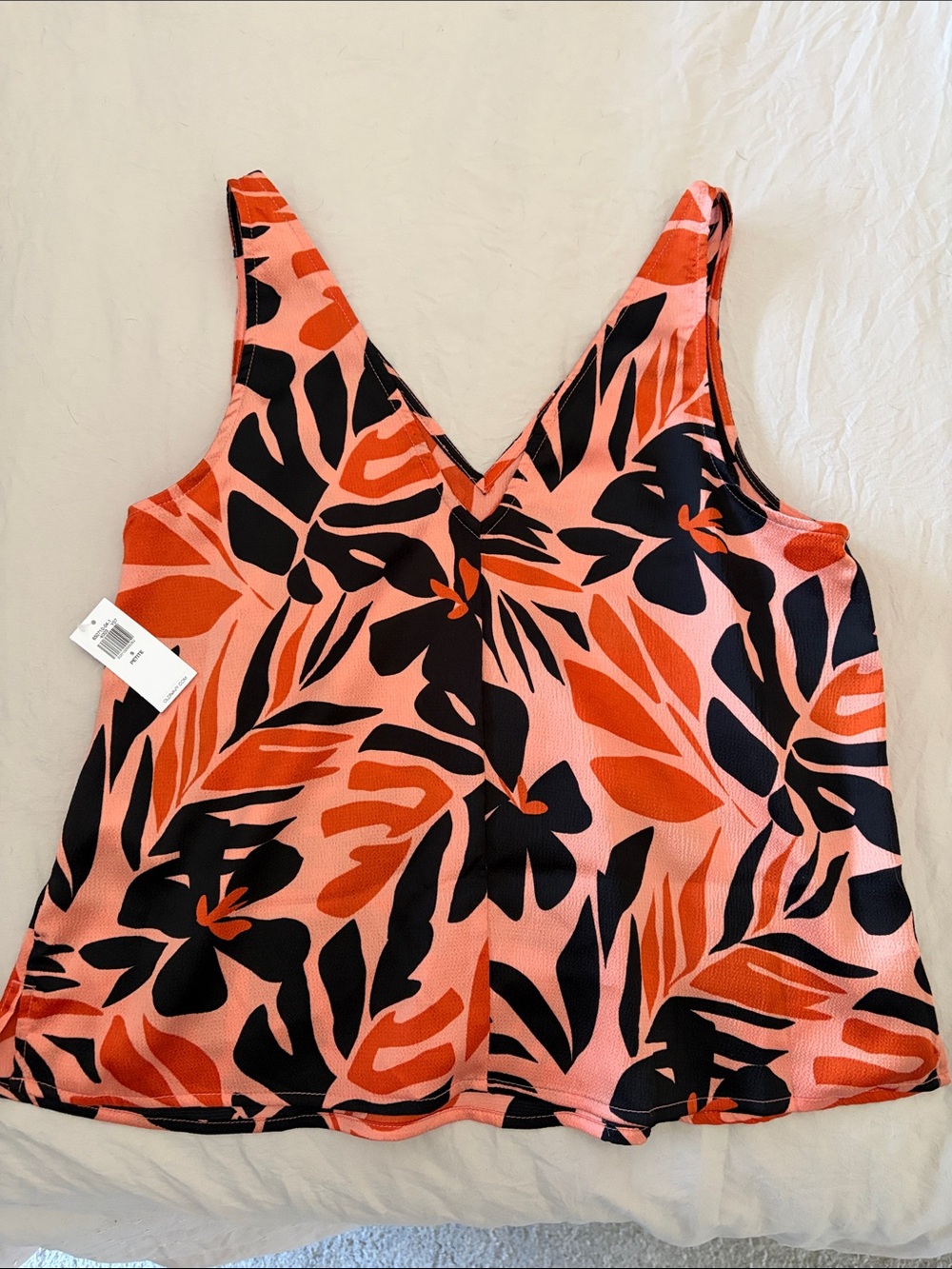 Old Navy Floral V-Neck Tank Top - Coral Pink, Orange & Black